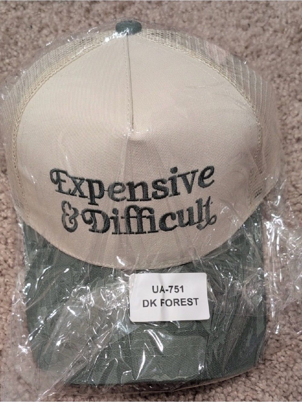 Zenana Expensive & Difficult Beige and Dark Forest Trucker Hat